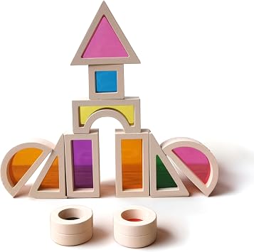 Rainbow Acrylic Blocks Toys for Toddler,Kids Toys,Rainbow Wooden Building Blocks for Toddler, 25 Pcs Rainbow Stacking Blocks Set,Montessori Educational Building Toys for Baby Boys Girls Gifts