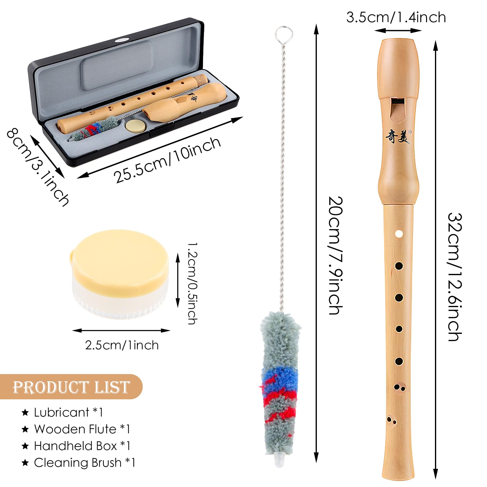 Volumoon Bois d’Érable Flûte à Bec Soprano Doigté Baroque/Allemand, Set Cadeau, Flûte Rigide, pour Enfant et Adulte Débutants