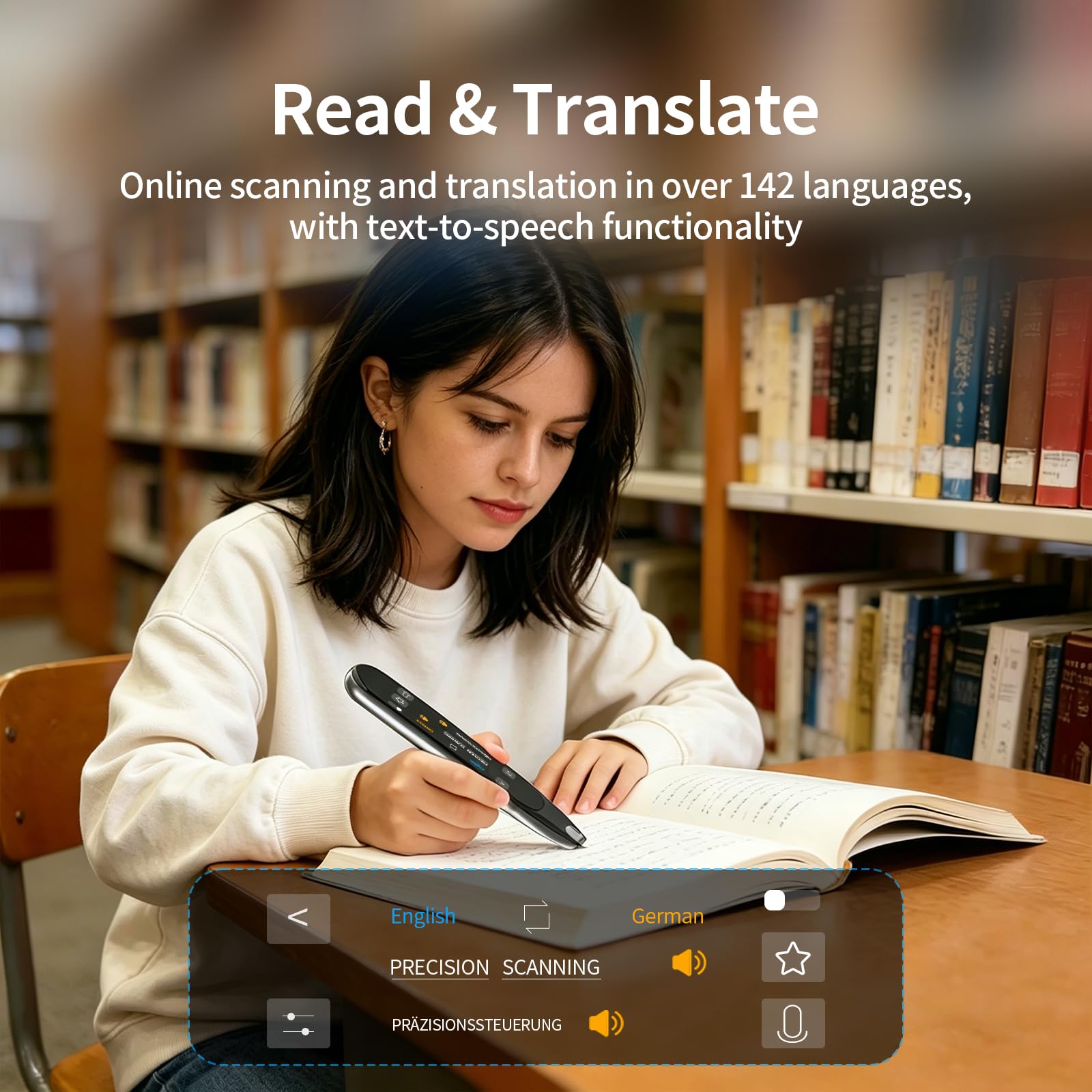Penna di traduzione e lettura per scansioni, strumento professionale di assistenza per dislessia, difficoltà di apprendimento e studenti di lingue, dispositivo traduttore di lingue portatile, supporta
