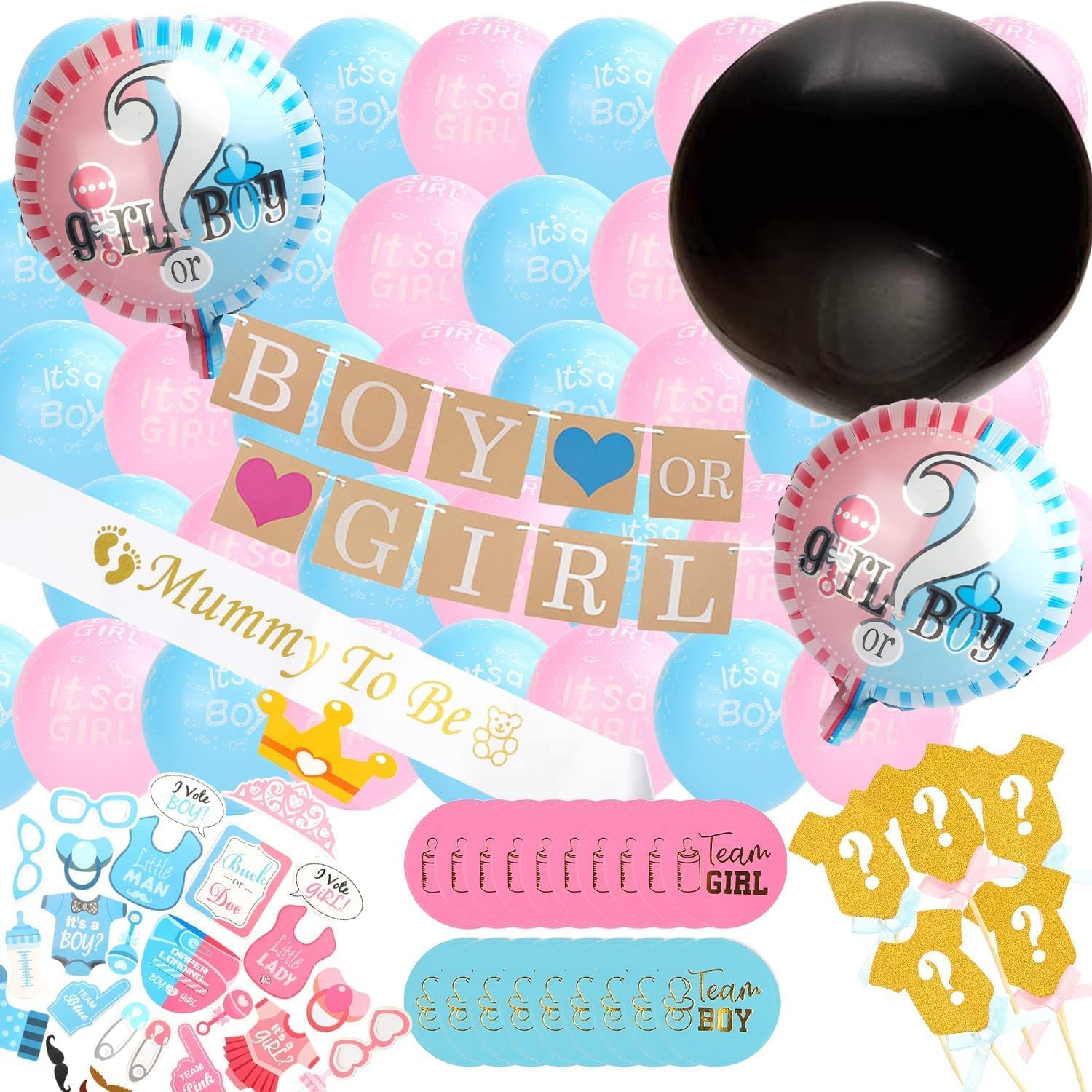 Mumoo Bear 64-Piece Set of Baby Gender Reveal Party Decoration,12 Inch Pink and Blue Latex Balloons Garland Arch Kit Favors Party Supplies Fun Gift