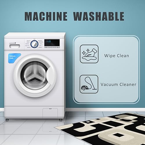 Miniatura 89 de Alfombra retro de los años 70, alfombras de área de 6 x 8 pies, patrón geométrico moderno de mediados de siglo, para sala de estar, dormitorio,