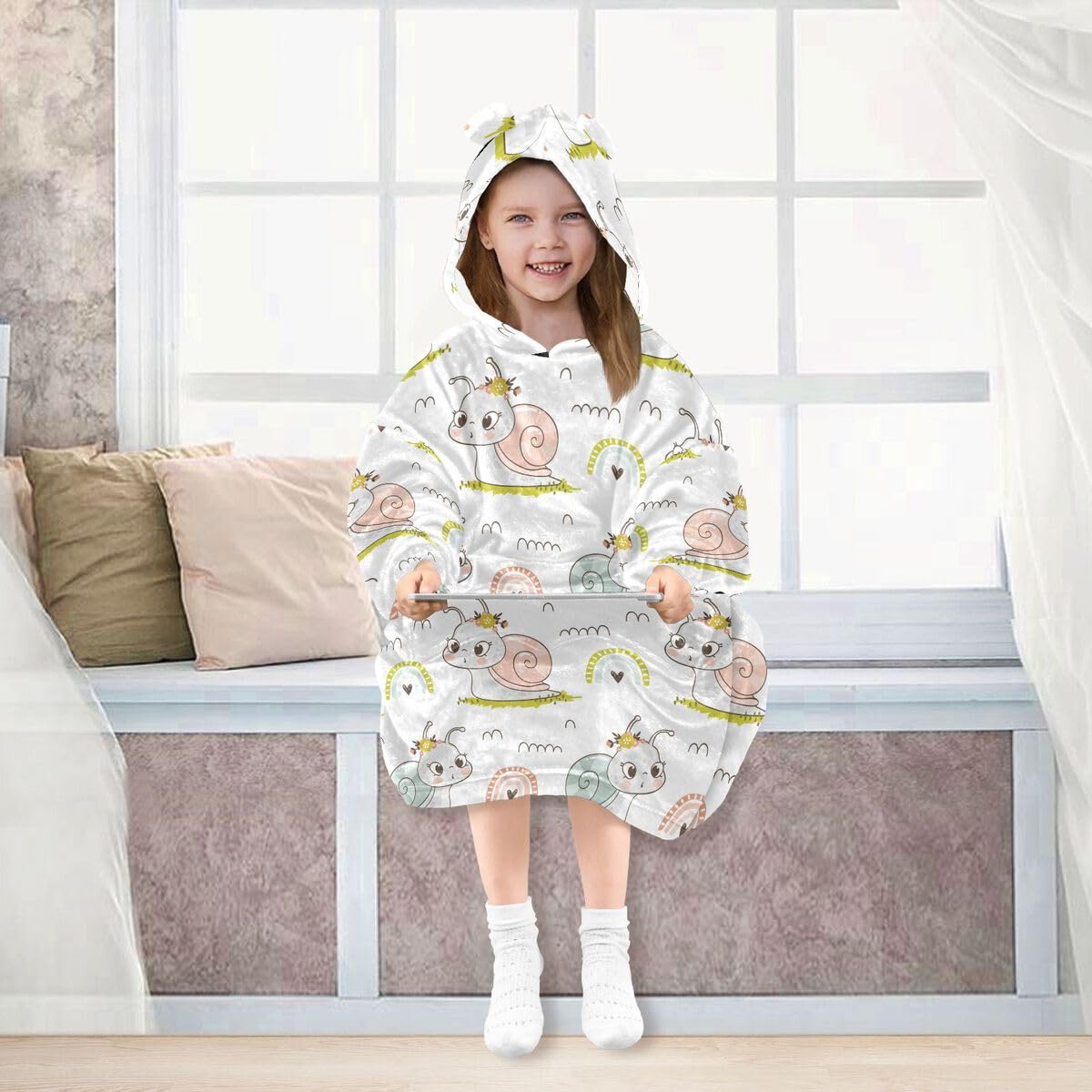 Mały ślimak tęczowy dziecięcy koc do noszenia bluza z kapturem oversize bluza koc pulower ślimaki dla chłopców i dziewcząt w wieku 3-14 lat, multi, 150-170