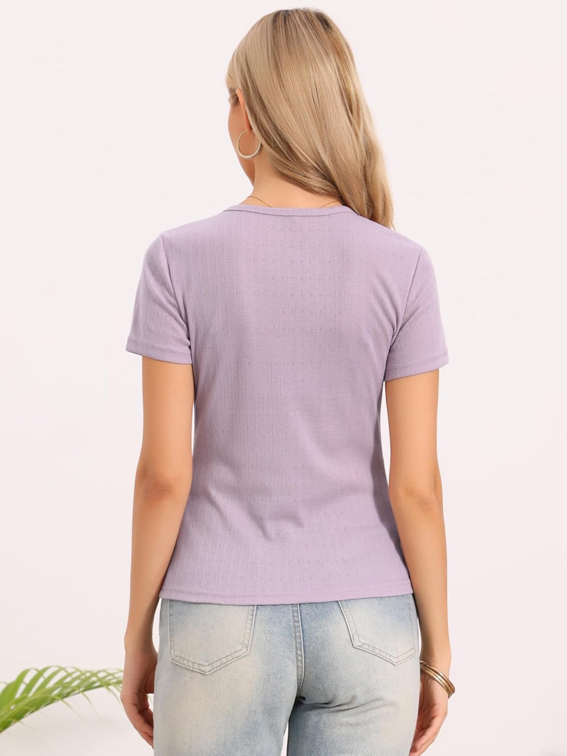 Allegra K Henley Shirts for Women's Short Sleeve V Neck Button Summer Tops t Shirts Ribbed Knit Top - Image 2