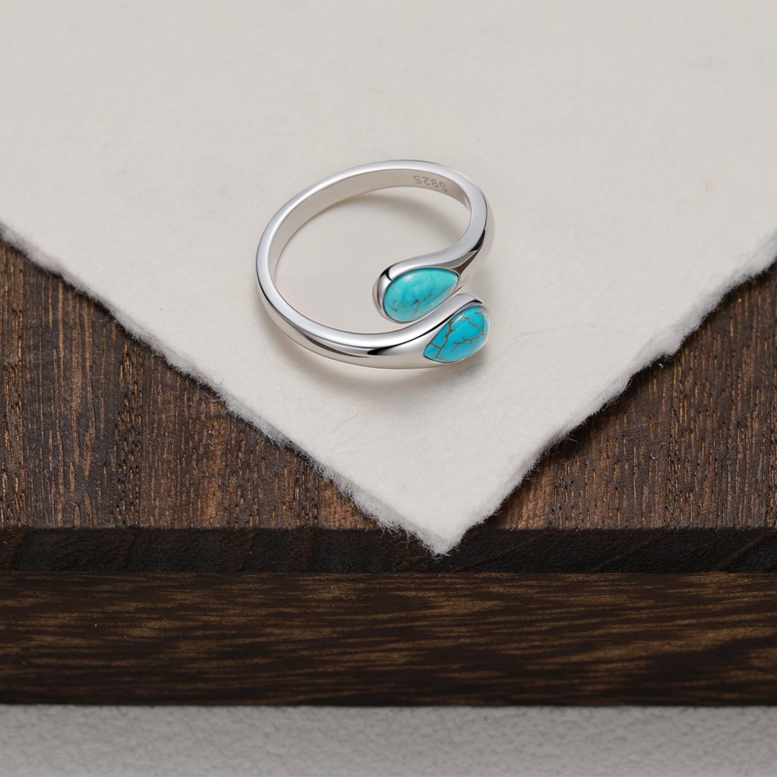 KQ&TTENG Anello turchese da donna, in argento Sterling 925, regolabile, idea regalo per ragazze