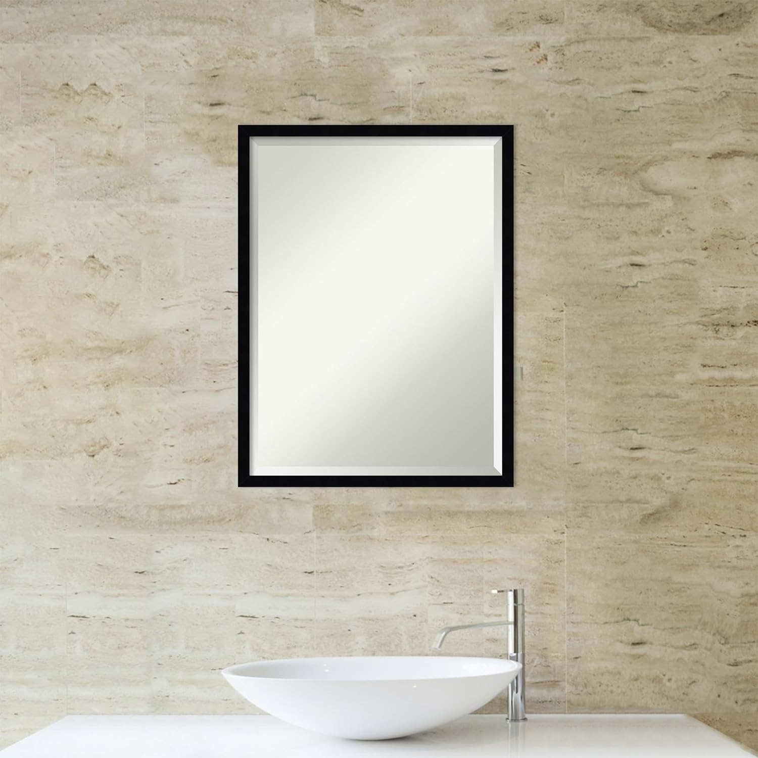 Amanti Art Black Bathroom Mirror for Over Sink, 25x19 Svelte Noir Black Rectangle Vanity Mirror, Medium Modern Wood Frame, Hangs Horizonally and Vertically, Bathroom Wall Decor, Beveled Edge