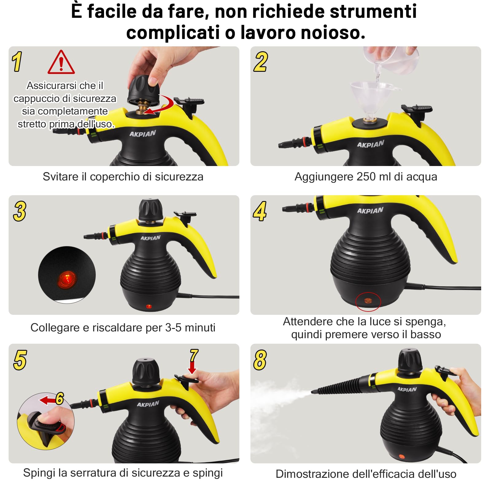 Pulitrice a Vapore Portatile, Steam Cleaner con 10 Accessori