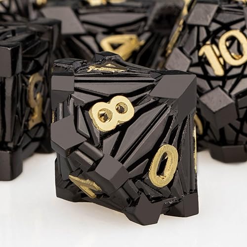 Miniatura 4 de Juego de 7 dados de metal DND con caja, dados D y D de oro negro para uso con juegos de mesa D&D, juego de rol, juego de dados poliédricos D20 D12
