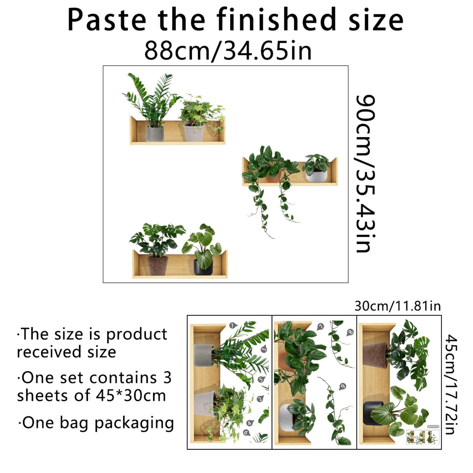 Calcomanías de pared de plantas verdes en 3D, bonsái, plantas tropicales, vinilo creativo para despegar y pegar, decoración de pared extraíble para oficina, hogar, sala de estar, dormitorio (planta