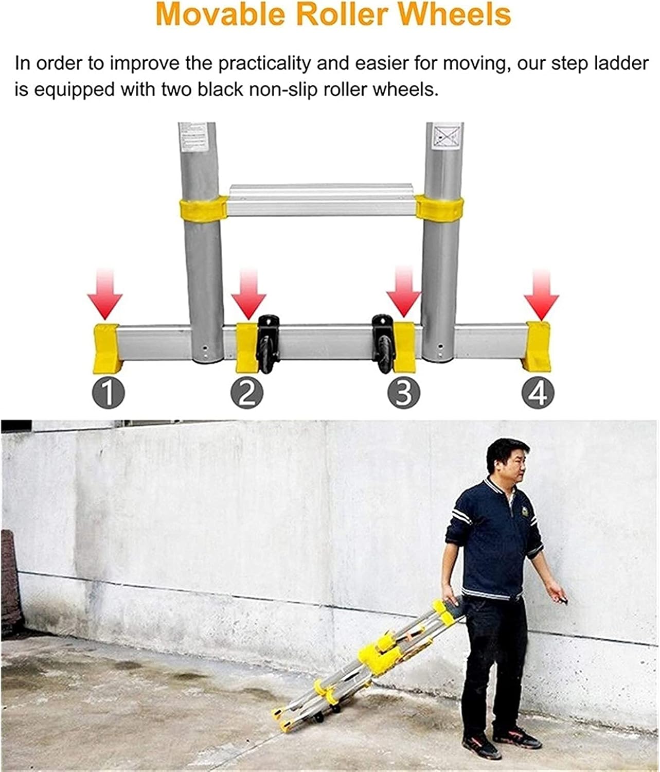 Ladderscopiladder 8M/7M/6M/5M/4M/3M/2M/1M Tall, Home Roof Extendable Ladder,with Stabilizer Bar, DIY Tool for Climb Home Builders Attic Work Place, Load 150Kg/Yellow/2.6M/8.5Ft