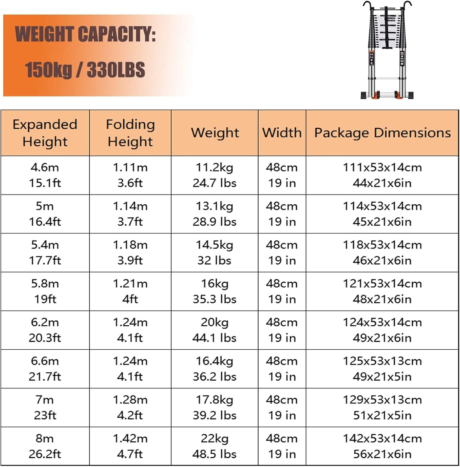 OKUOKA Ladders,Telescoping Ladder for Painting Cleaning Windows Ceilings Exterior, Pro High Loft Folding Ladders, with Hooks, Suports 150Kg/8M/26.2 Ft