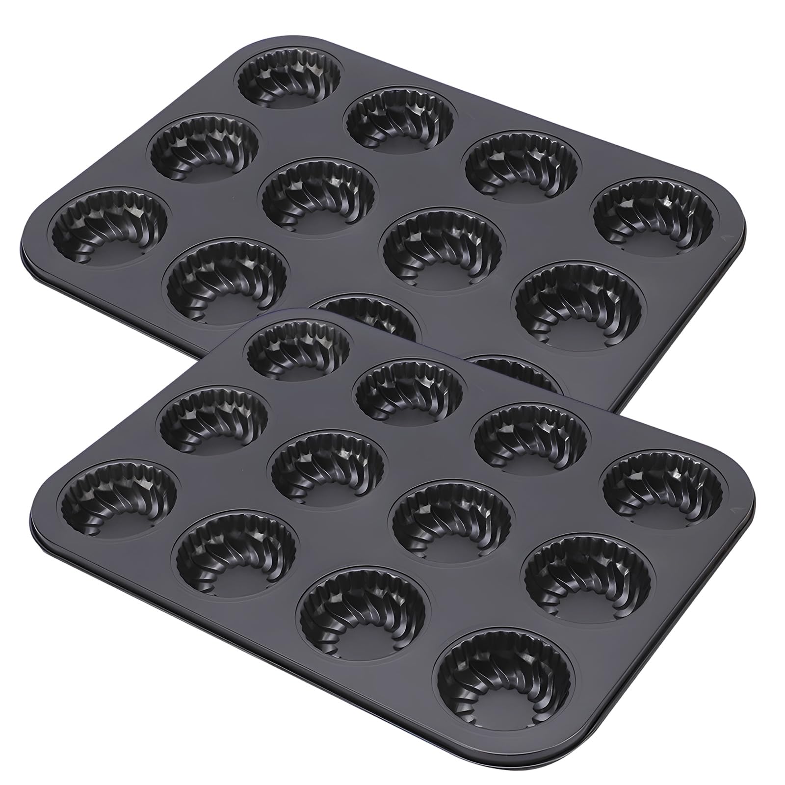 Lot de 2 moules à mini gâteaux cannelés à 12 cavités pour la cuisson au four, moule à muffins épais en acier au carbone avec revêtement antiadhésif, petit moule bundtlette en forme de citrouille, gris
