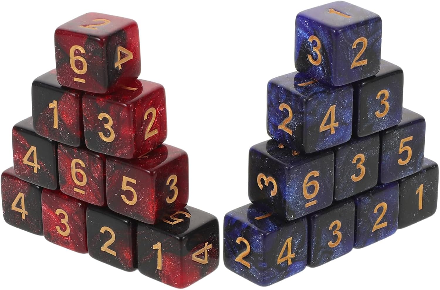 ORFOFE 20pcs Galaxy-Inspired Sparkly Acrylic Dice Two-Color Numbered Six-Sided Tubes for Tabletop Gaming Educational Counting RPG and Board Games Replacement