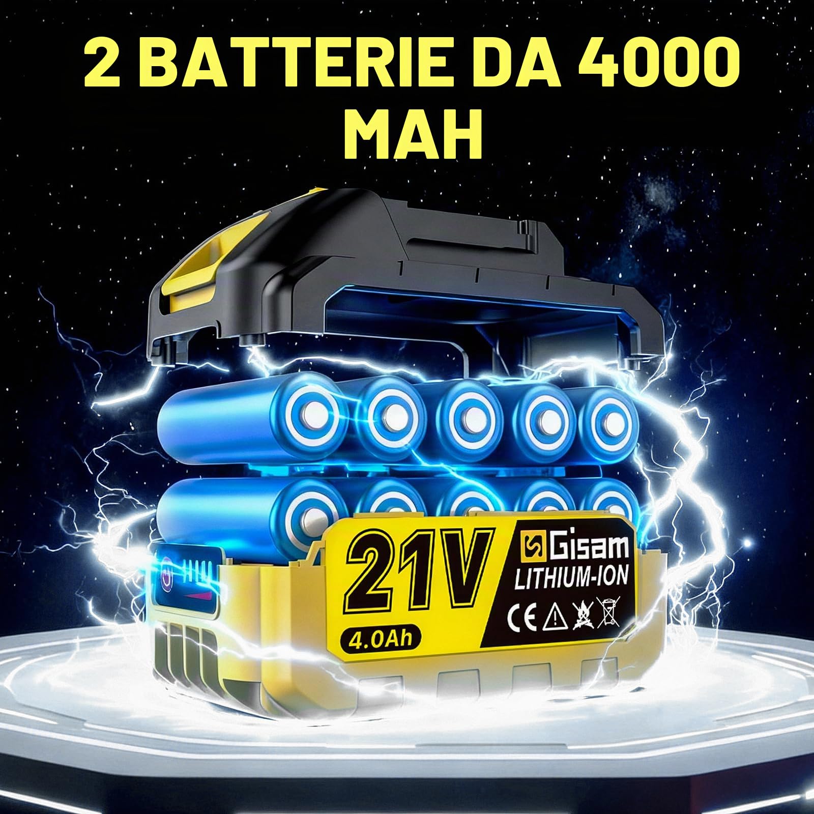 Soffiatore a batteria da 21 V, ventilatore a batteria con 2 batterie da 4000 mAh e caricabatterie, velocità a 3 velocità e 3 ugelli di soffiaggio, 170000 RPM soffiatore con batteria e caricatore