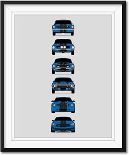 Shelby GT350 Generations Inspired Car Poster - Handmade Print of Shelby Mustang GT350 - Blue with Black Stripes, 8x10" Satin Print (Unframed) - Perfect Gift for Car Enthusiast