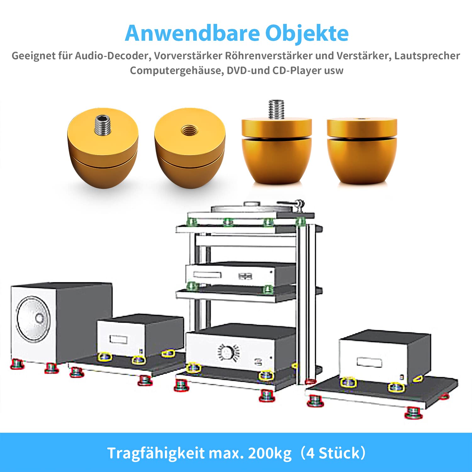 Tertullus 4 piedini in alluminio ammortizzatori per altoparlanti subwoofer