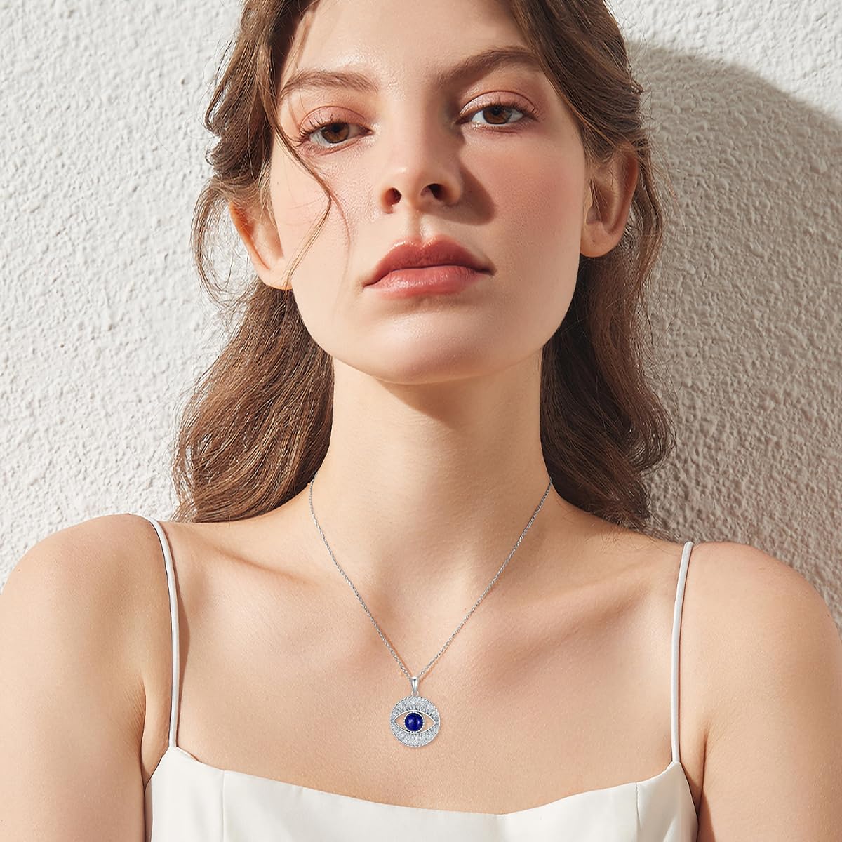 Collar de mal de ojo con colgante de Mal de Ojo de plata de ley 925 con lapislázuli azul natural, protección de piedras preciosas de la suerte, regalos para mujeres, Plata esterlina,