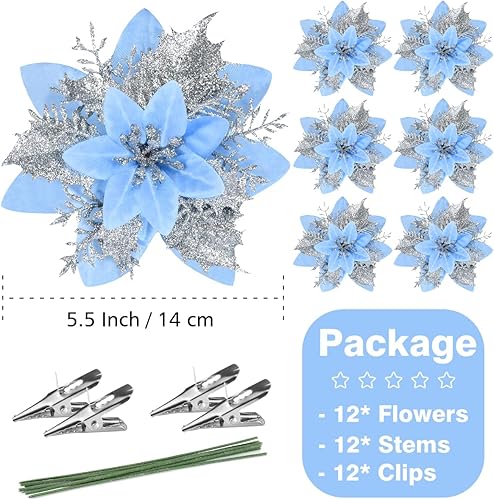 Miniatura 7 de Decoración de flores artificiales de Pascua de Navidad de 5.5 pulgadas, coronas de árbol de Navidad, guirnalda de decoración de guirnalda de 12