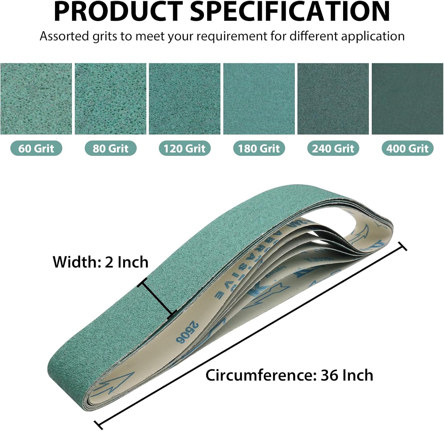 2 x 36 Inch Ceramic Sanding Belts, 2x36 Metal Grinding Sanding Belt 60/80/120/180/240/400 Grit, Sander Belt for Knife Making, Rust Removal, 6 Pack
