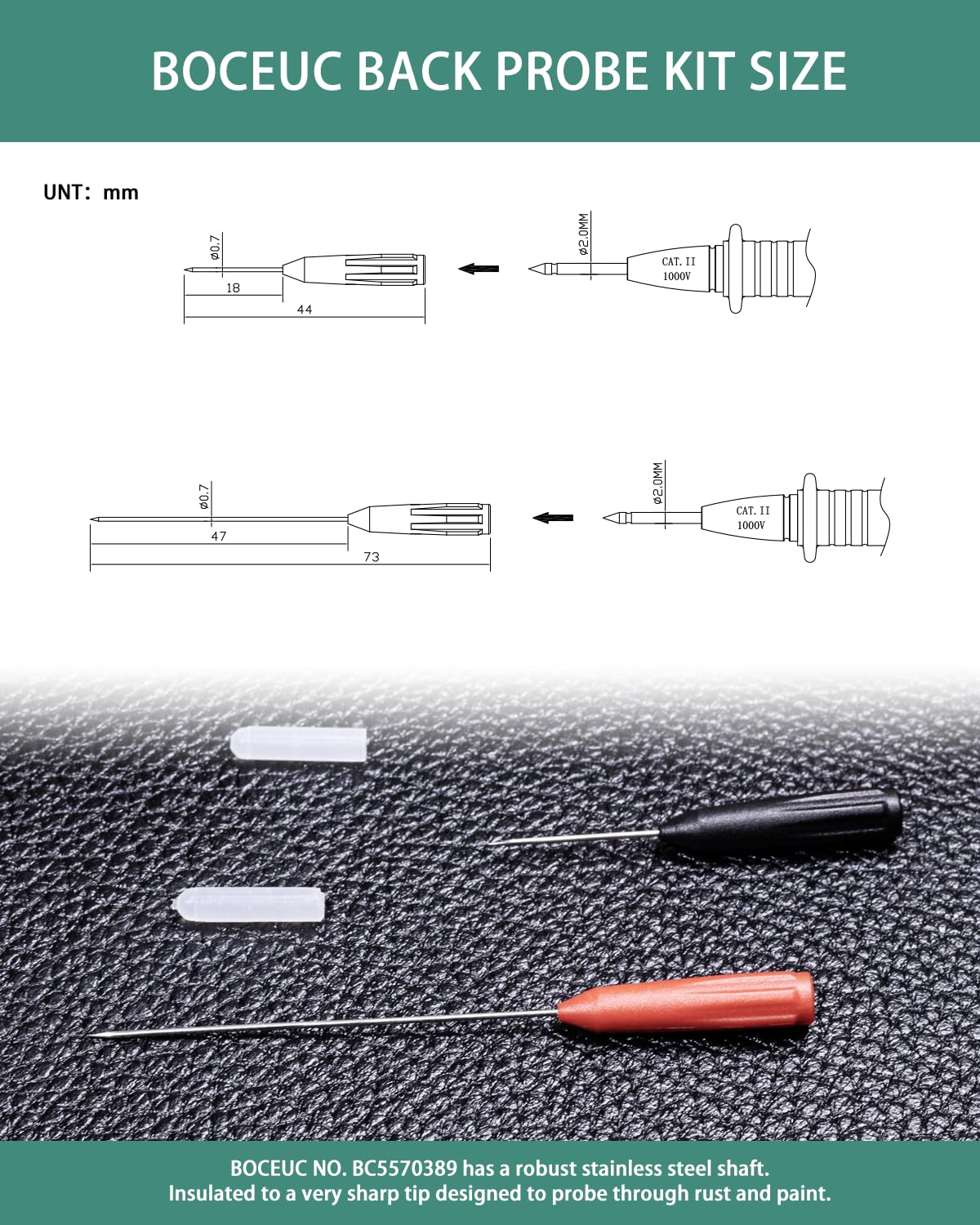 Electrical Back Probe Needles, 8pcs Back Probe Kit Automotive for Instrument Parts Accessories 2mm Socket Test Leads Diameter 0.7mm Pins Fine Tester Puncture - Image 4