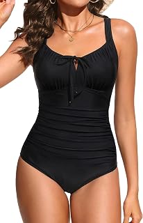 F&M FASHION Women's Monokini Ruching Swimwear One Piece Swimsuit (Black_2XL) Price In India