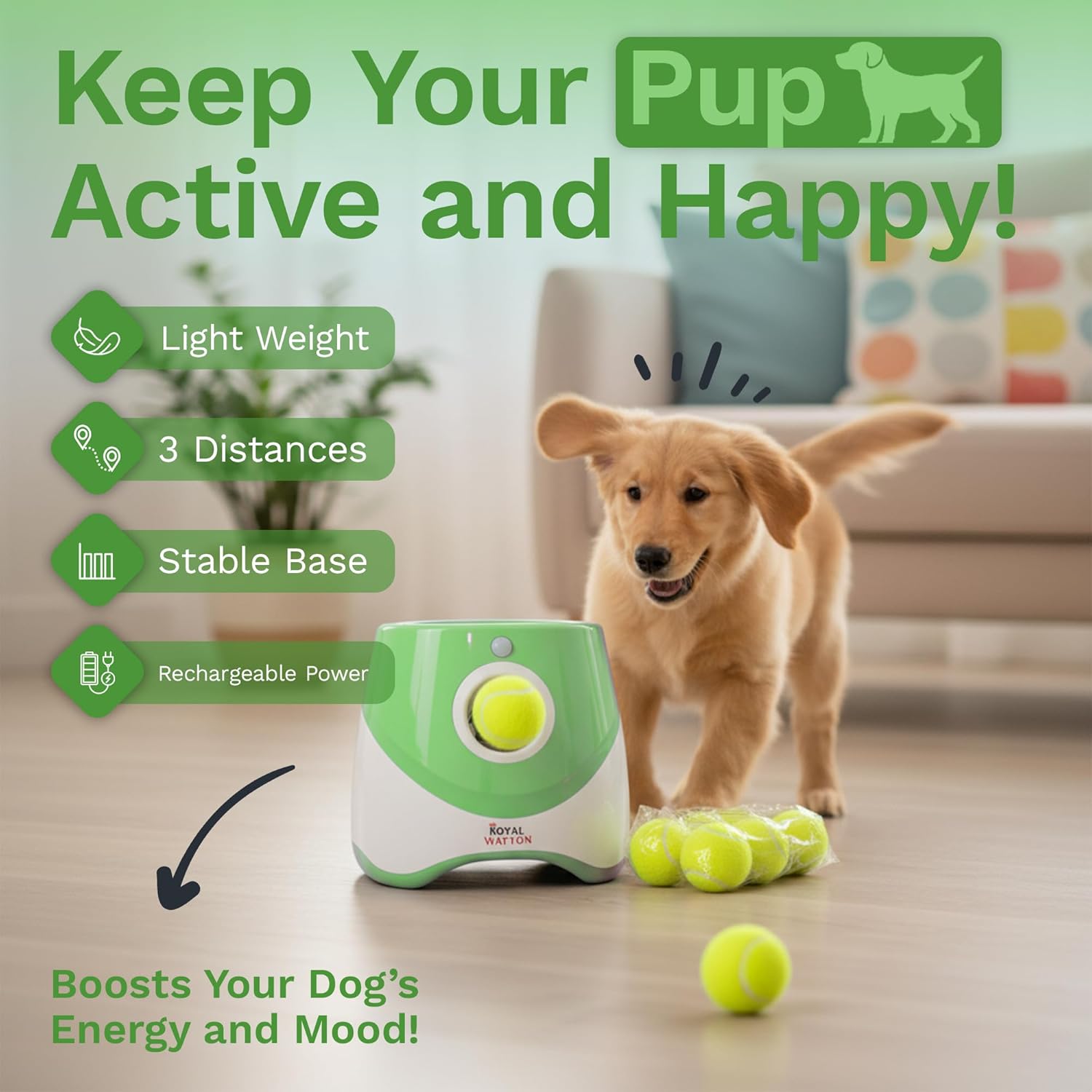 Automatic Ball Launcher for Dogs with 10 Tennis Balls (2 inch), Dog Ball Launcher with 3 Range Modes (10/20/30ft), Rechargeable Dog Balls Thrower for Small-Medium Dogs,Indoor/Outdoor Pet Fetch Machine