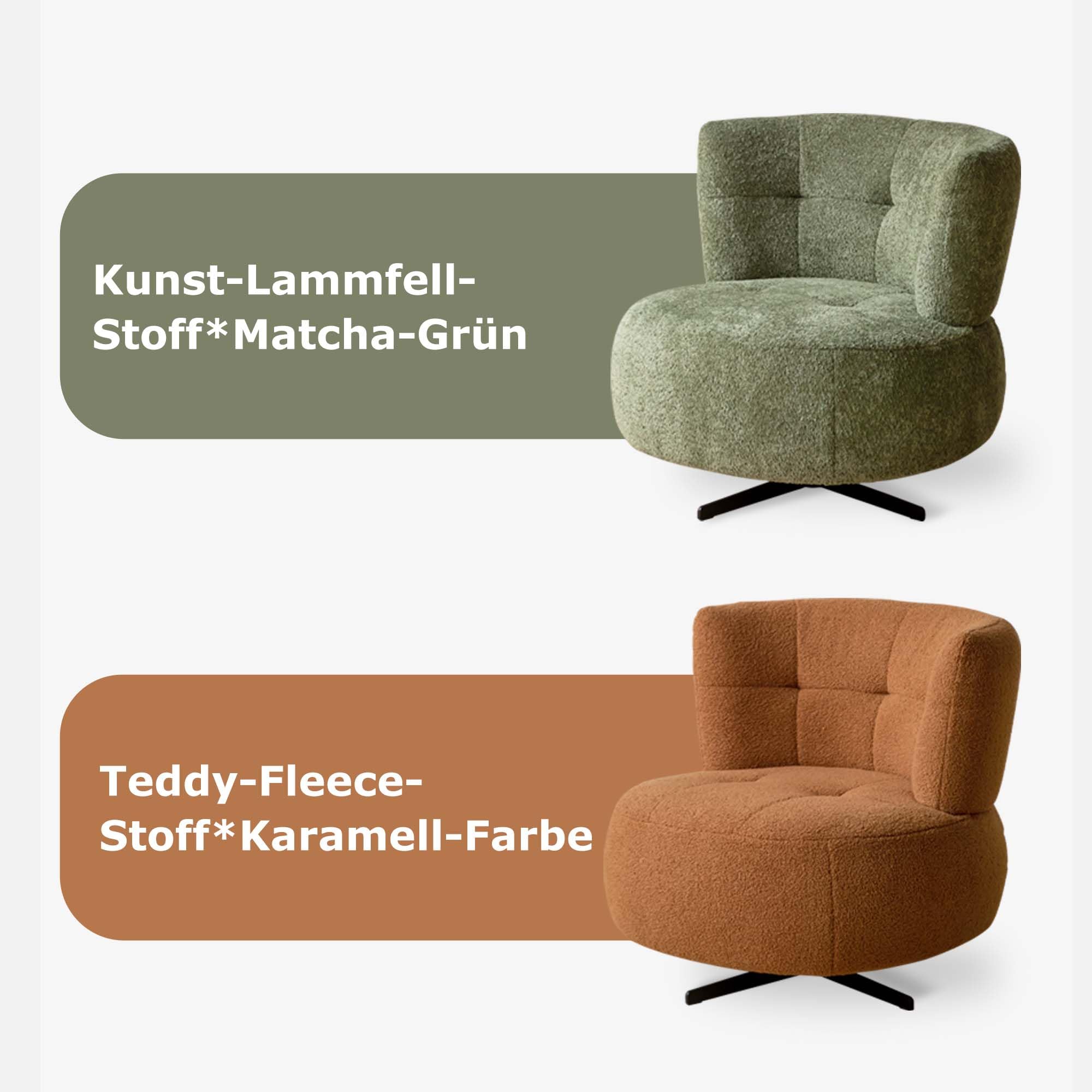 YESWOOD Einzel-Sessel - 360° drehbar, leicht & platzsparend, ideal für Wohnzimmer & Schlafzimmer, 82T x 77B x 75H cm, Bouclé-Stoff, Weihnachtsgrün