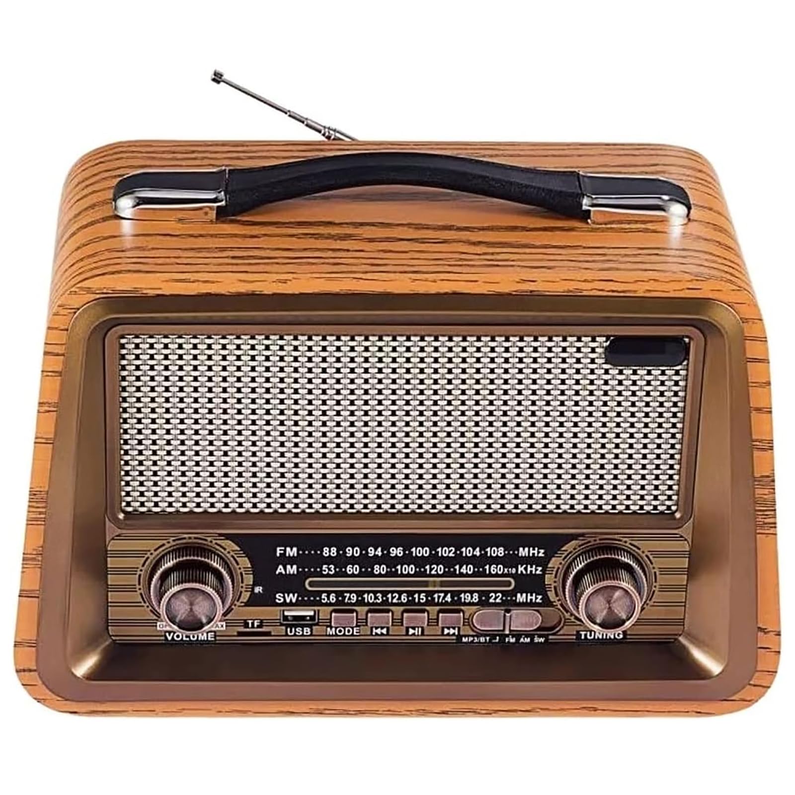 TsoLay Radio Portable, Radio FM AM SW rétro, Lecture de Carte AUX/TF/Disque U, Bouton + Bouton + Levier, Fonctionne sur Batterie Rechargeable, extérieur en Bois Fait à la Main, pour la Maison