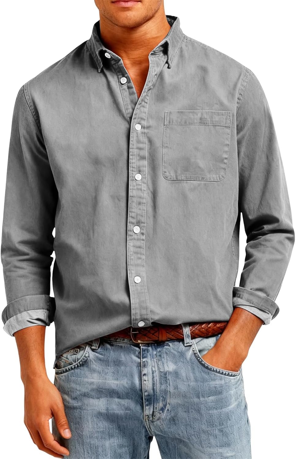 Men's Cotton Shirt Long Sleeve Button Down Casual Blouses Jacket Plus Size Tops Classic Shacket Tshirt, S-5XL