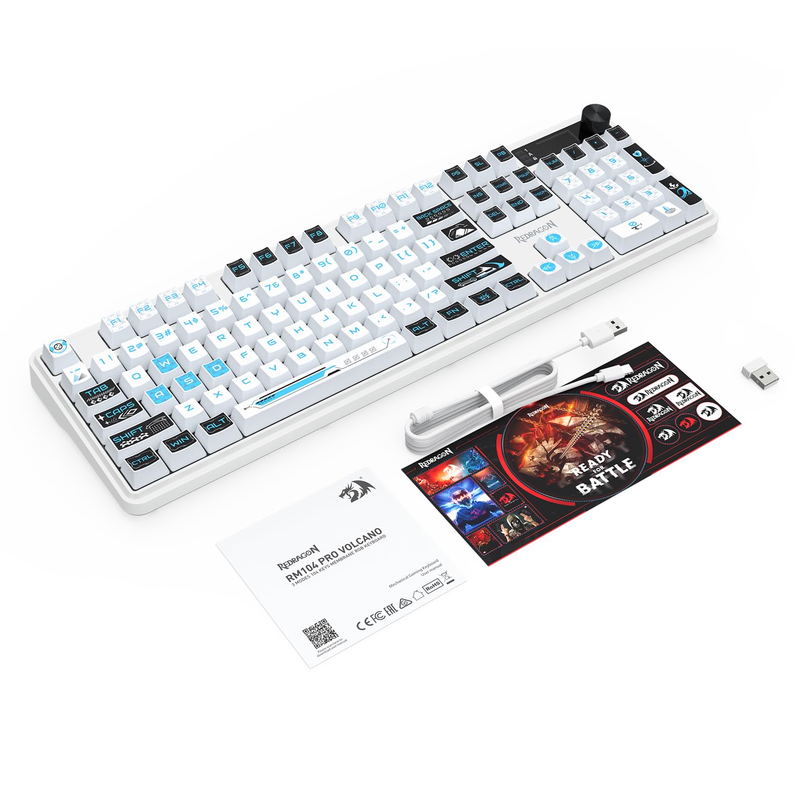 Redragon K526 Pro RGB Teclado Gaming Inalámbrico 104 Teclas Tacto Mecánico | Pantalla Información LED Control Perilla Retroiluminada Interruptor Lineal Suave Amplia Compatibilidad