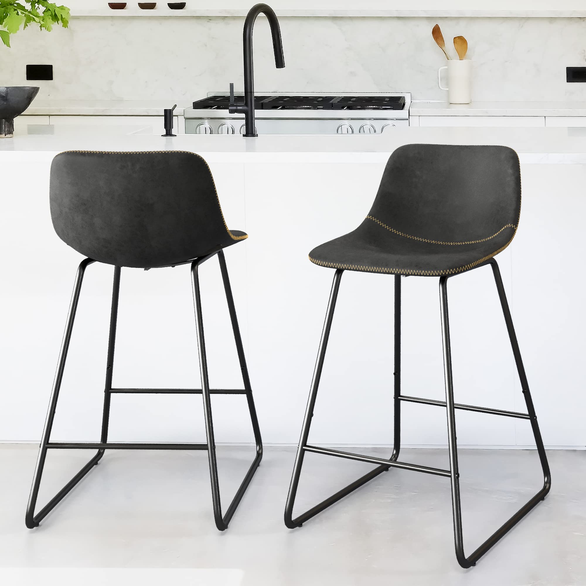 Moderni sgabelli da bar con schienale basso per cucina, isola e sala da pranzo, eleganti sgabelli quadrati da pub, set da 2 pezzi, perfetto per soggiorno e decorazione bar di casa