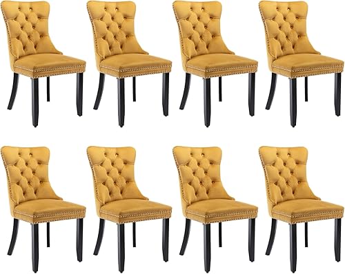 Miniatura 31 de SoarFlash Juego de 6 sillas de comedor de terciopelo, silla lateral de respaldo alto, silla lateral moderna tapizada de alta gama con capitoné y