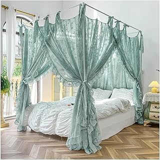 DETPWVWB Mosquitera con Dosel de Encaje romántico for habitación de Princesa - Cortinas de Cama con 4 Postes esquineros y Soportes de Metal(Green,180X200cm/71X79in)