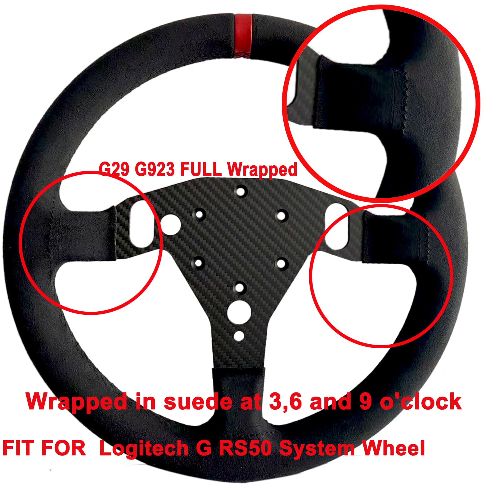 Replace 13 inch lightweight Original Suede Steering Wheel For Logitech G RS50 System Wheel base; For Logitech G RS 50 PRO Base Mod Round Wheel On Xbox/PS5/PS4/PC GT3 GT4 Game