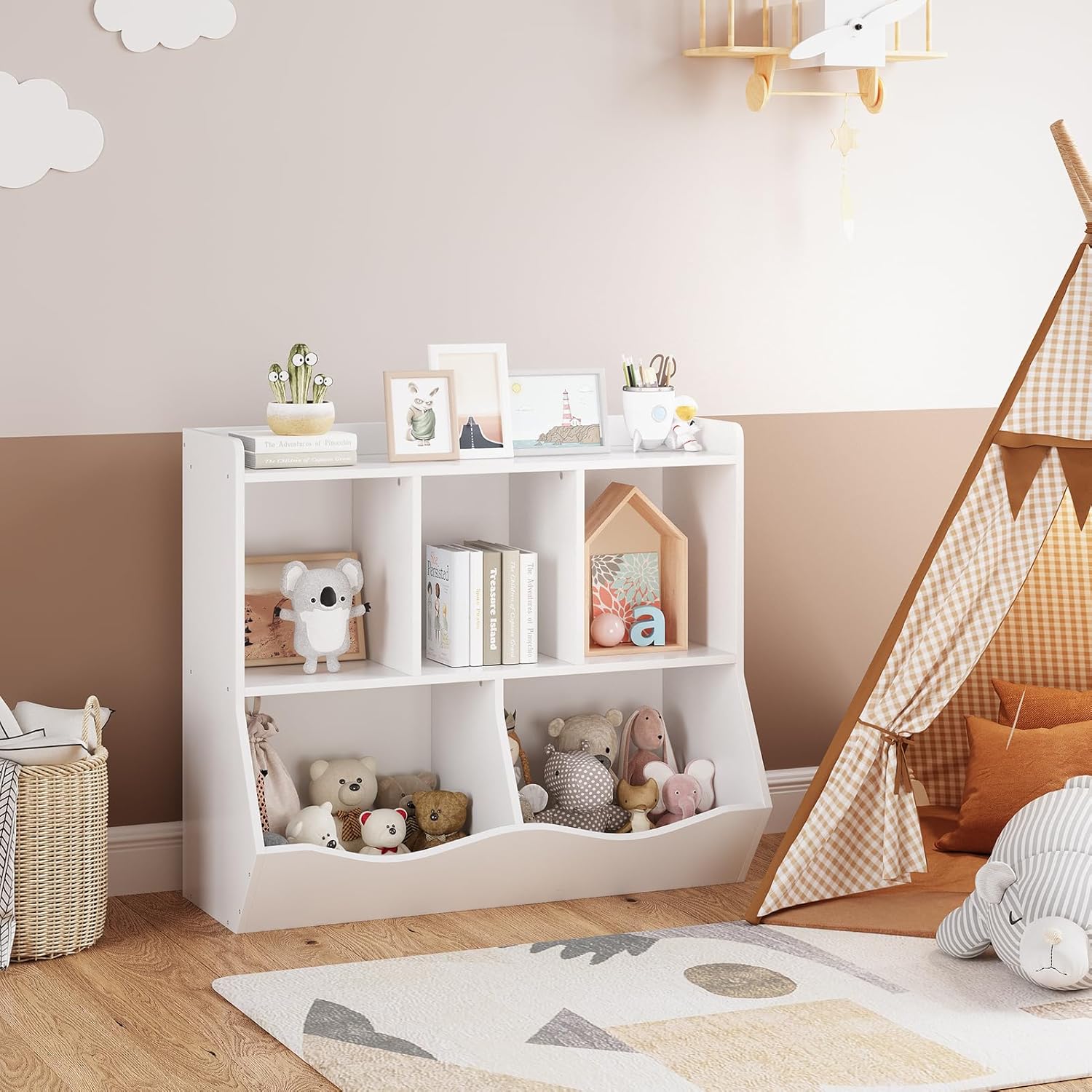 Amyove Kids Bookshelf and Bookcase Toy Storage Multi Shelf with Cubby Organizer Cabinet for Boys Girls,for Children Playroom Hallway Kindergarten School