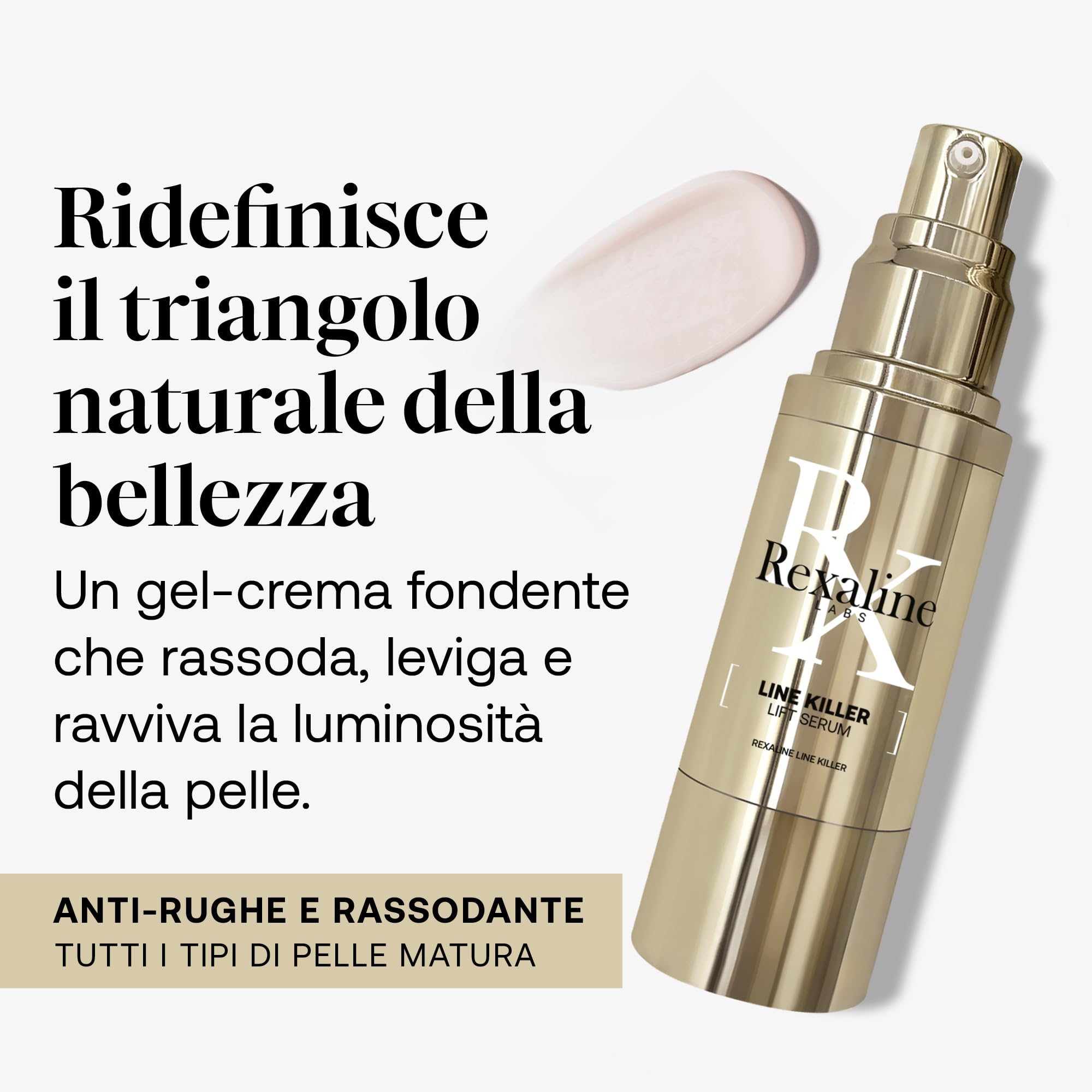 Rexaline Line Killer Lift Siero – Siero Viso Anti-Rughe Effetto Lifting – Acido Ialuronico RX2, Lipopeptidi DWK, Peonia & Peptidi – Ovale Ridefinito & Rughe Attenuate – 30 ml
