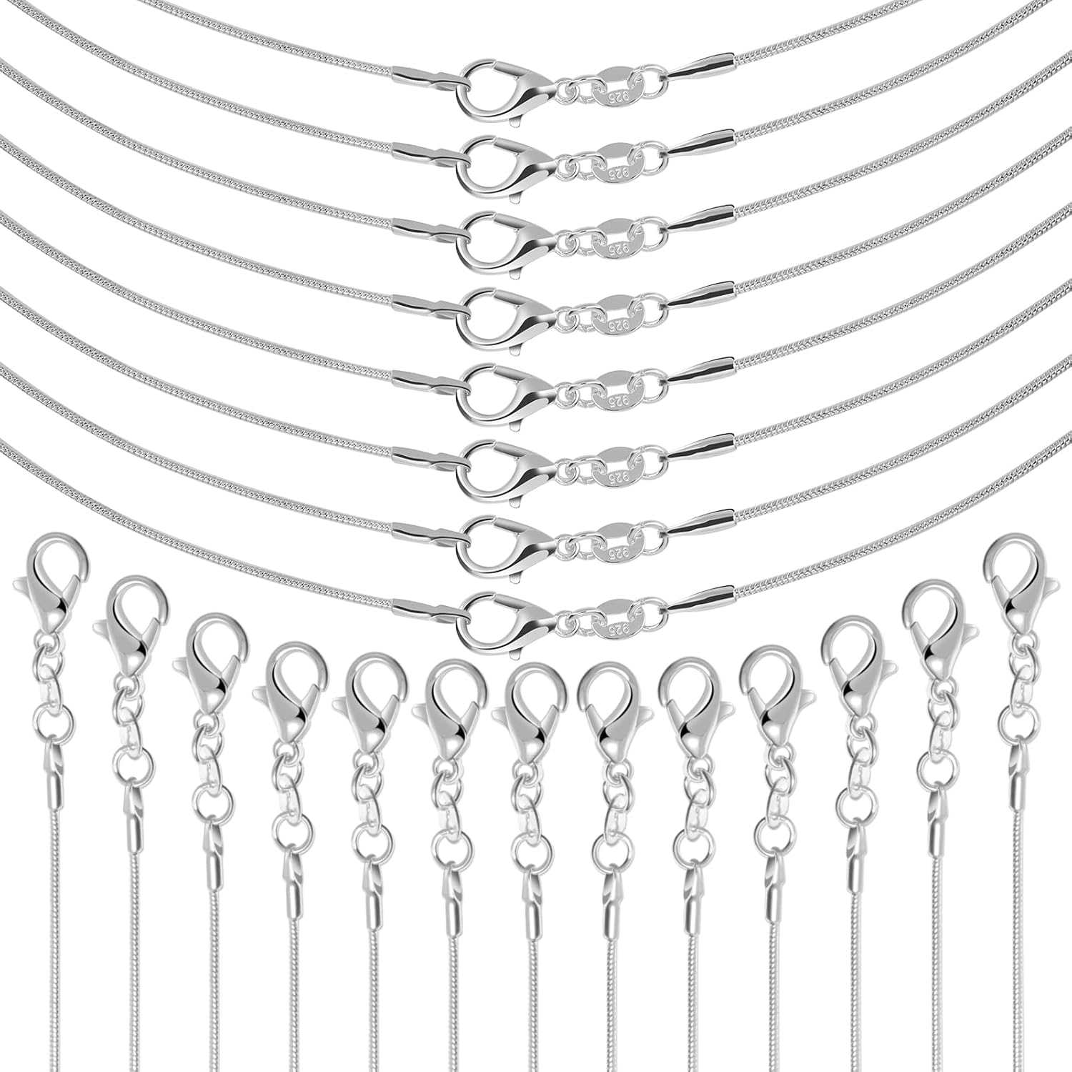 25 Silver Plated Snake Chains for Jewelry Making – 1.2mm, 24in