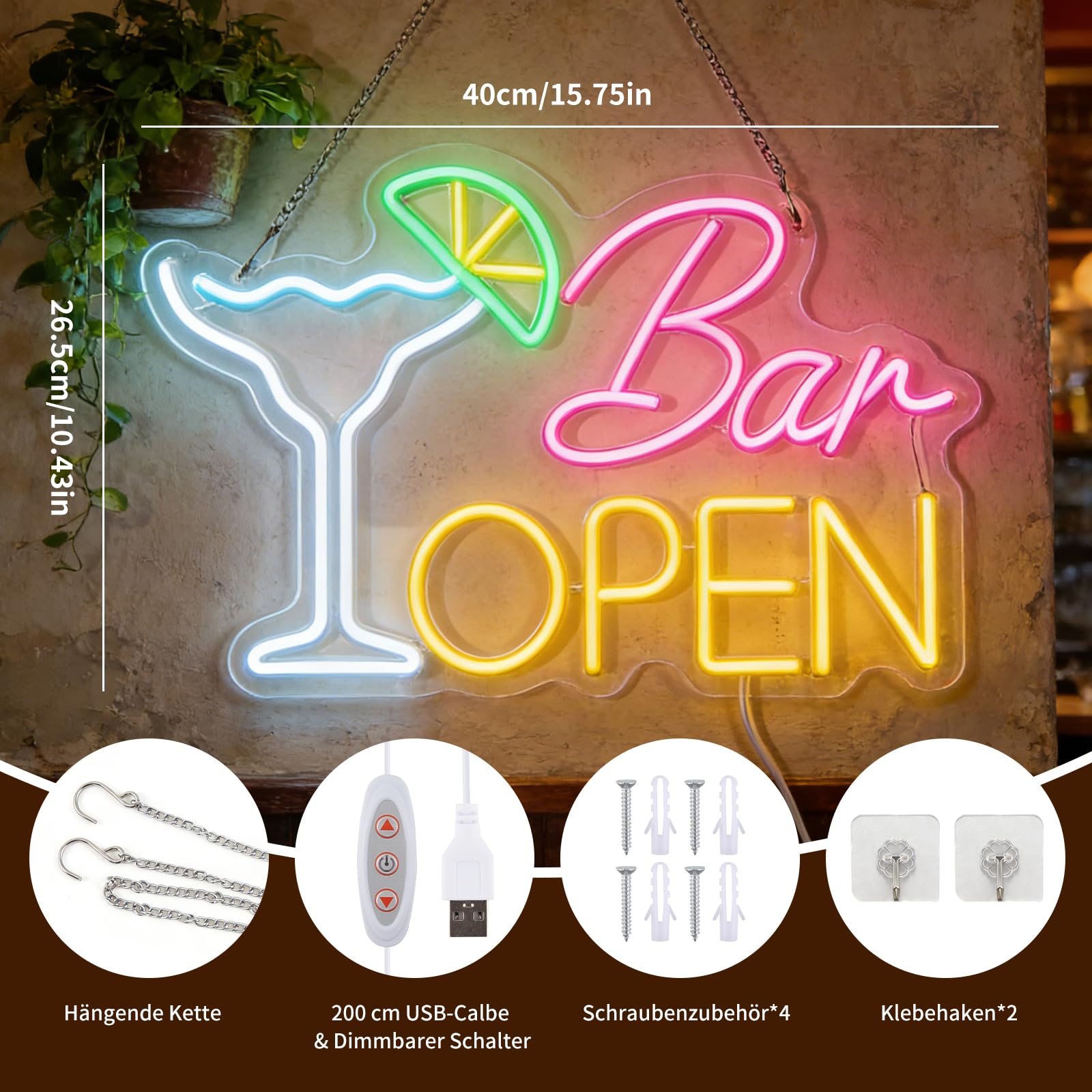 Bar Open Neon Schild, Neon Schild Bar, Bar Schild Beleuchtet, für Bars, Clubs, kleine Restaurants, Café, Familienbar, Party, Geschäftsdekoration