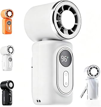 Mini Portable Handheld Clip on Fan, 14500 Rpm Rechargeable Handheld Mini Fan with Smart LED Display, 180 Rotating Portable Clip on Fan, Compact Travel Essentials for Women and Men White
