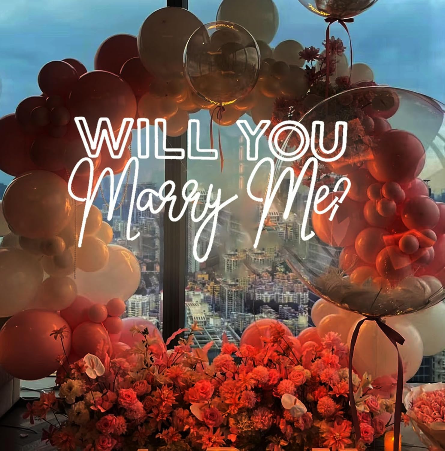 WILL YOU Marry Me? Neon Sign Custom Large Wedding Engagement Party Backdrop LED Neon Light Signs for Proposal Wedding Anniversary Valentine Engagement Bedroom Home Wall Decor. Size:23inch-Cool white