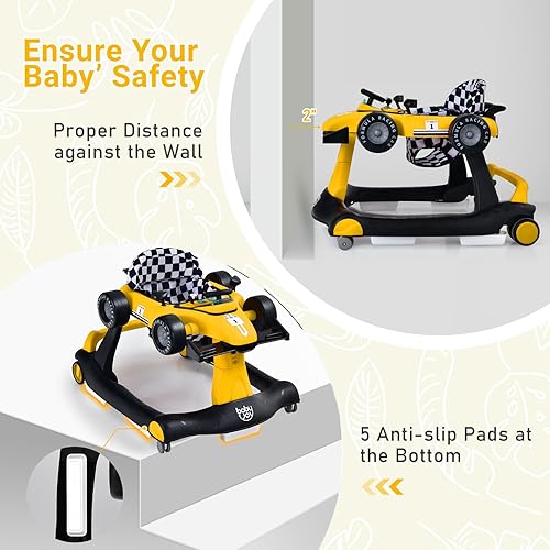 Miniatura 16 de BABY JOY Andador de bebé 4 en 1, caminador de actividad plegable con altura y velocidad ajustables, música, luces, antivuelco, andador de empuje