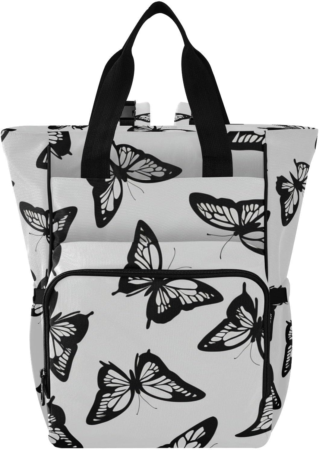 Diaper Bag Backpack, Black Butterflies Baby Diaper Bag - Waterproof Multifunction Travel Diaper Bag with Pacifier Case, Stroller Straps & Insulated Pocket - Unisex
