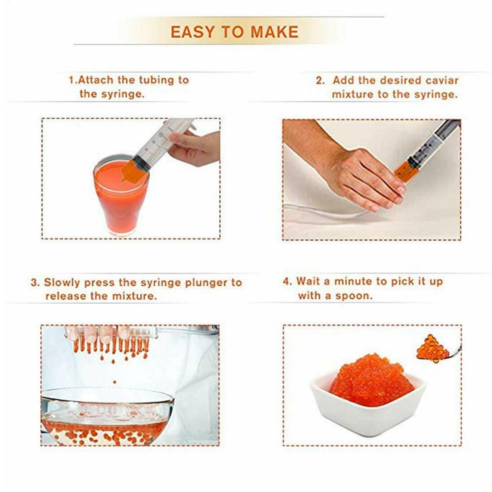 Spherical Caviar Dispenser Kit - 100 Holes Roe Sauce Dispenser Strainer, Spherification Tools | Includes Spoon & Syringe, Ideal Kit for Creating Caviar and Spherified Delights at Home or in the