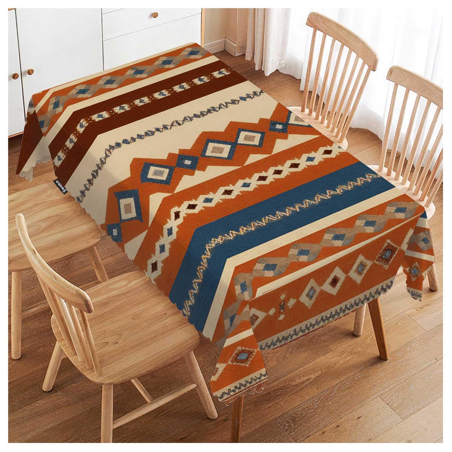 FJQWKLF Tribal Patterns Rectangular Tablecloth Vintage Geometric Native Southwestern Style Washable Table Cloth Kitchen Dining Room Table Cover for Party Dinner 50x72 Inch Tablecloths