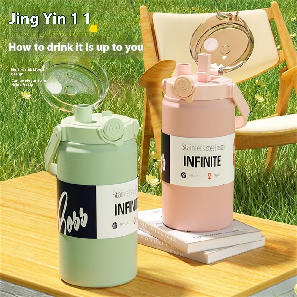 Infinite Stainless Steel Vacuum Insulated Water Bottle, 1000ml, 24h Temperature Control, Double-Drink Lid, Portable Handle (Green, 1000ml)