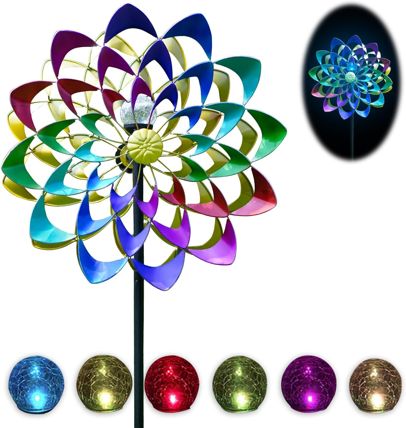 Horflik Solar Wind Spinner, 84 Inch Colorful Metal Garden