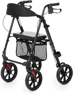 WALK MATE Foldable Rollator Walker for Seniors, Lightweight Mobility Aid with Adjustable Height, Stable 10 Inch Big Wheels Design for Indoor Outdoor Use with Storage Bag, Grey
