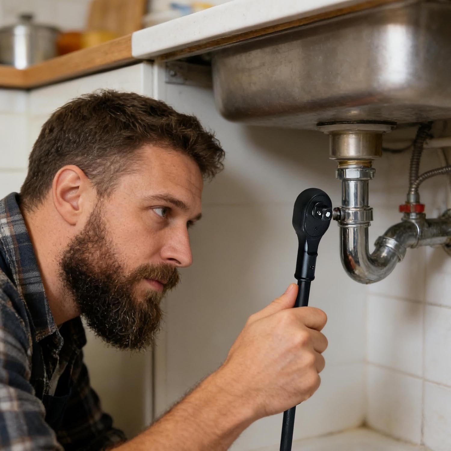 Long Handle Ratchet, 3/4 Inch Socket Wrench, Lengthened Drive Ratchet with Comfortable Grip, Heavy Duty with Extended Handle, Automotive Tool with Steel Build, Wrench for SUV