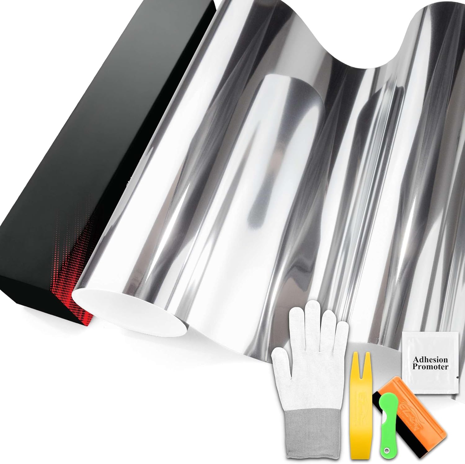 PET Chrome Silver Vinyl Wrap Auto Car Sticker Decal Film Sheet Bubble Free Air Release Technology with Tool Set 1.6FTx5FT