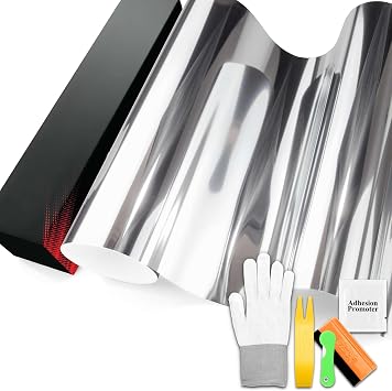 PET Chrome Silver Vinyl Wrap Auto Car Sticker Decal Film Sheet Bubble Free Air Release Technology with Tool Set 1.6FTx5FT