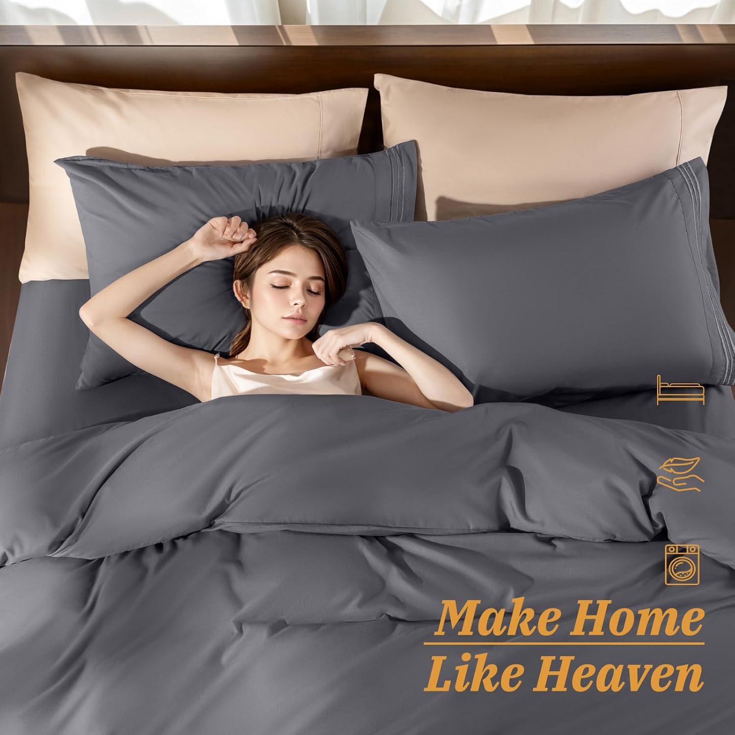 LBRO2M Duvet Cover Set 3 Piece Queen Size Ultra Soft Microfiber Duvet Cover, Breathable and Durable Comforter Cover Set (Queen, Dark Gray) - Image 6